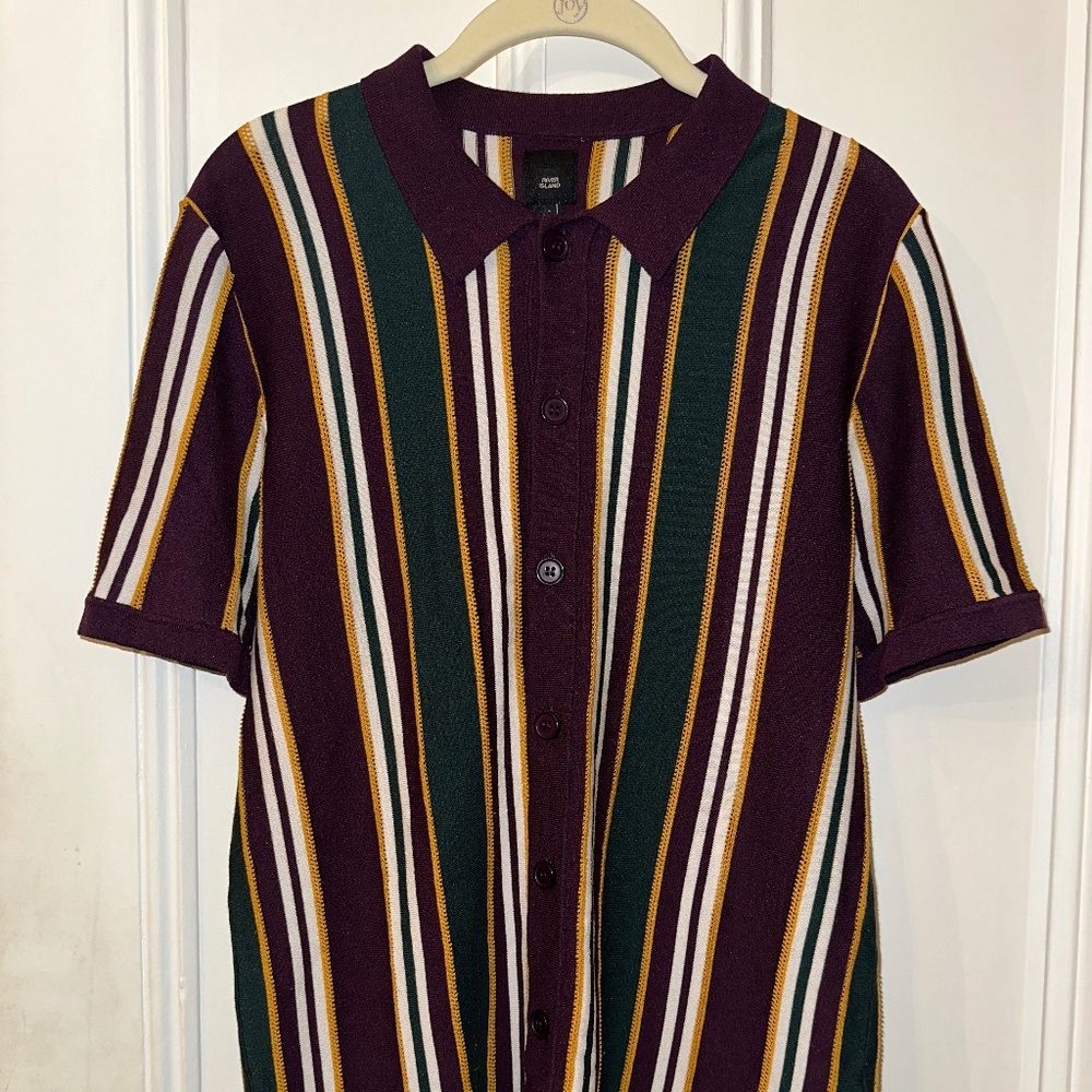 River Island Mens Knit SS Shirt Size M Slim Fit